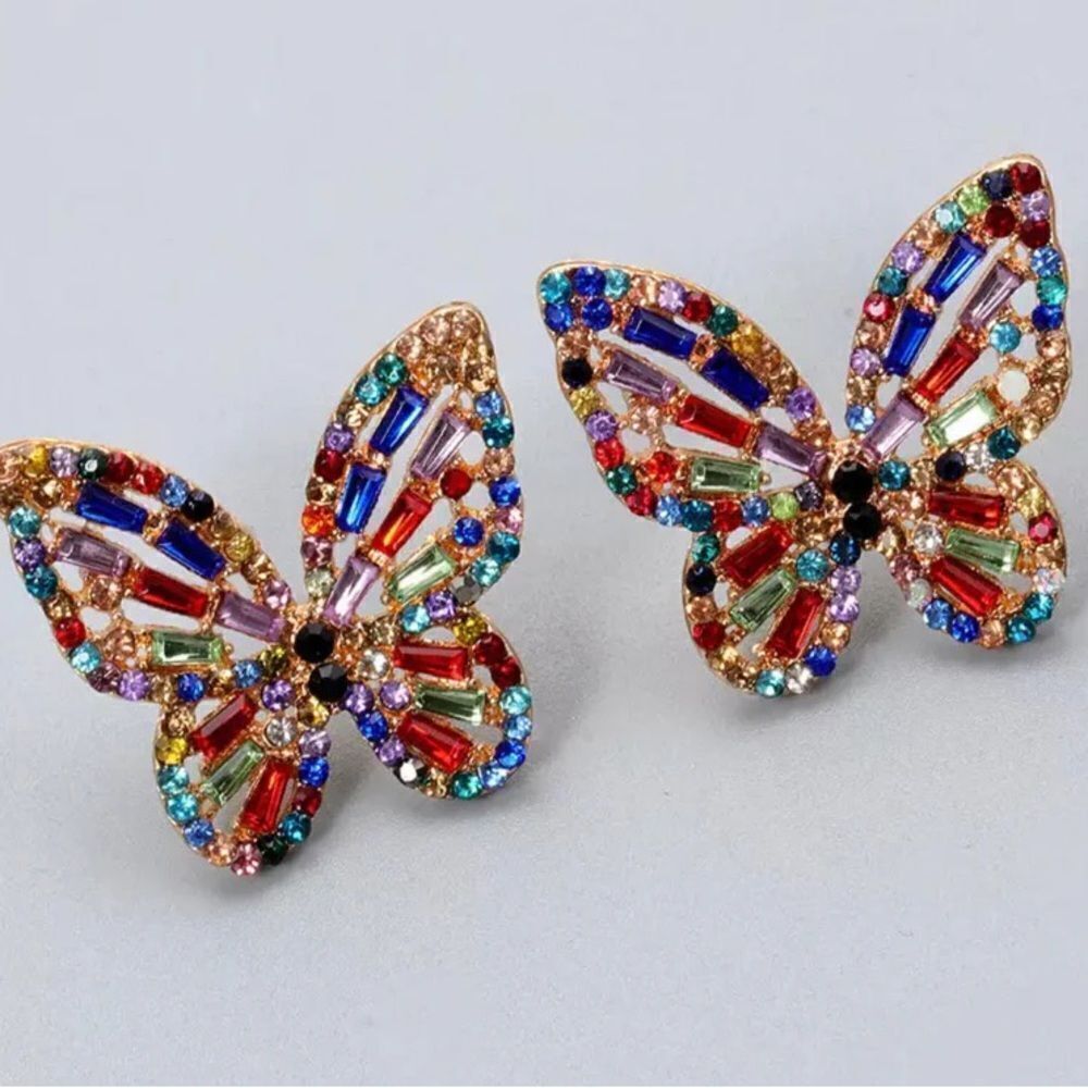 Anthropologie Multicolor Crystal Butterfly Stud Earrings